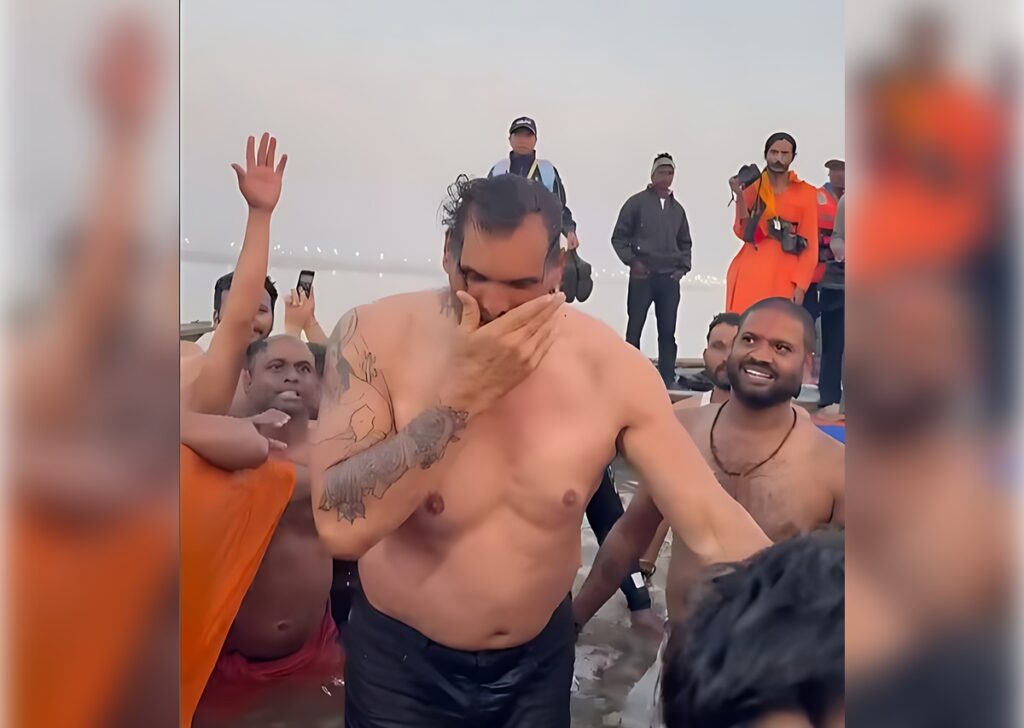 The Great Khali takes Holy Dip at Maha Kumbh Mela